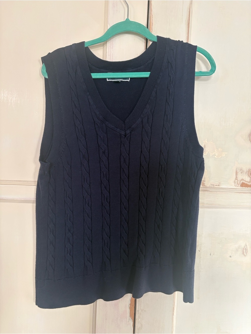 Karen Scott Navy Cable Knit V-Neck Sweater Vest